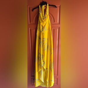 Halston Heritage Halter Neck Gown in the "Canary Abstract Palm"